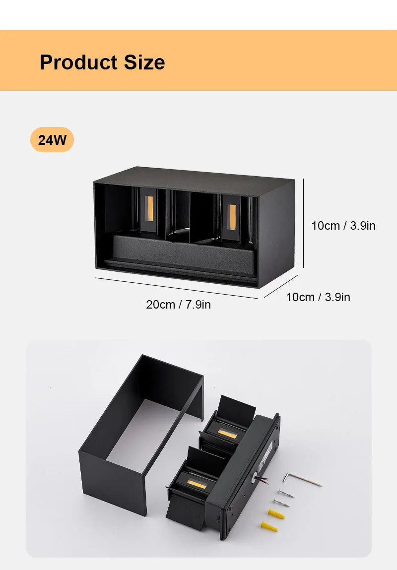 Aluminum LED Wall Lamp – Outdoor & Indoor Waterproof IP65 Modern Wall Light (6W / 12W / 24W, Warm & White)