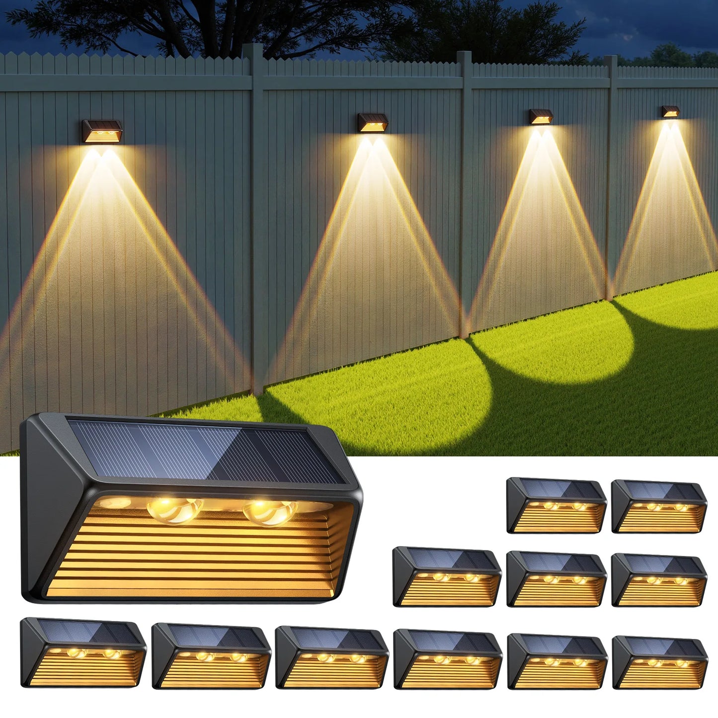 Solar Fence & Step Lights (4/8/12 Pack) – Waterproof LED Outdoor Wall Lighting (Warm or Cool White)
