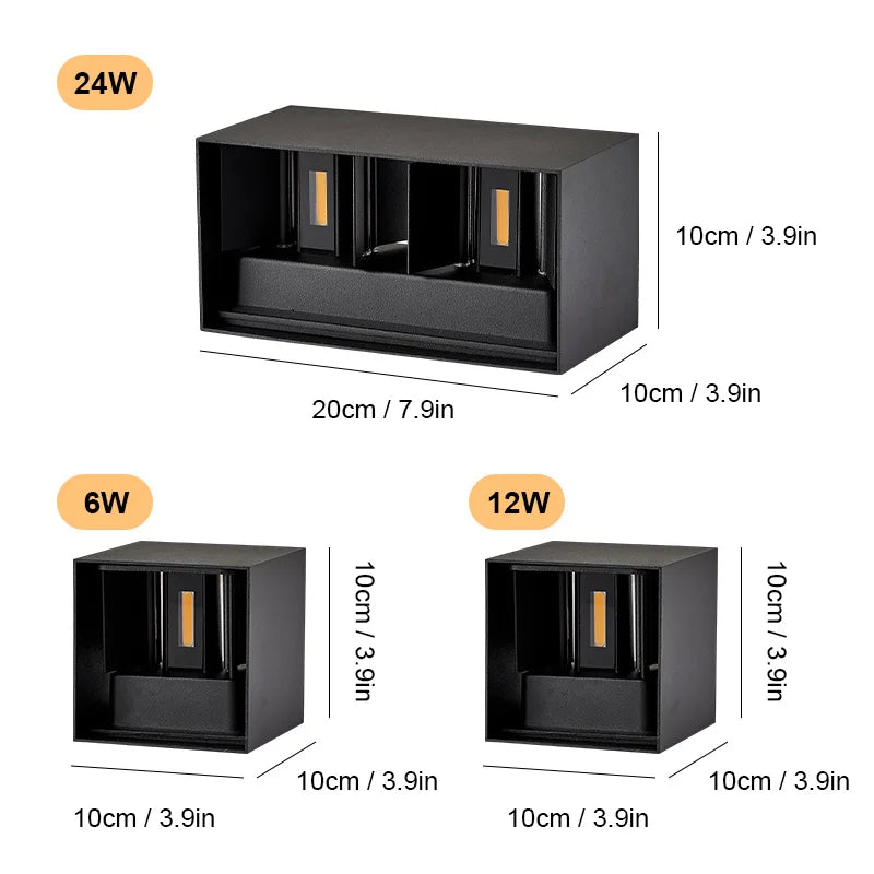 Aluminum LED Wall Lamp – Outdoor & Indoor Waterproof IP65 Modern Wall Light (6W / 12W / 24W, Warm & White)