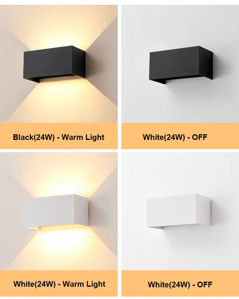 Aluminum LED Wall Lamp – Outdoor & Indoor Waterproof IP65 Modern Wall Light (6W / 12W / 24W, Warm & White)