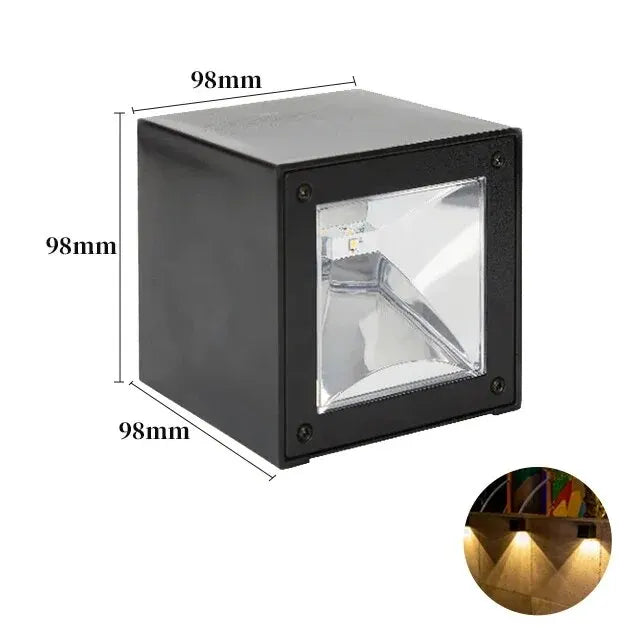 Solar Wall Light – IP65 Waterproof LED Outdoor Cube Lamp (Warm White or RGB, Dusk to Dawn)