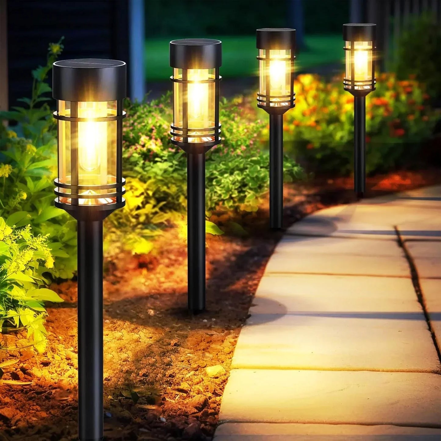 4-Pack Solar Pathway Lights (Warm White) – Waterproof Outdoor Landscape Lighting for Yard, Walkway & Driveway