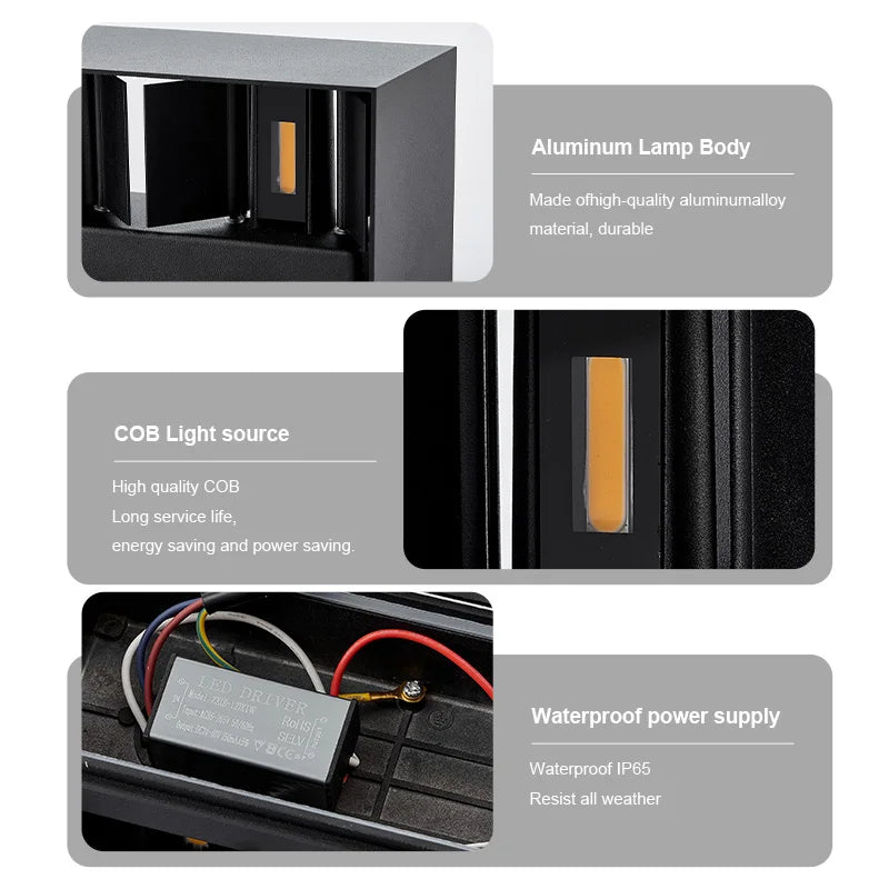 Aluminum LED Wall Lamp – Outdoor & Indoor Waterproof IP65 Modern Wall Light (6W / 12W / 24W, Warm & White)