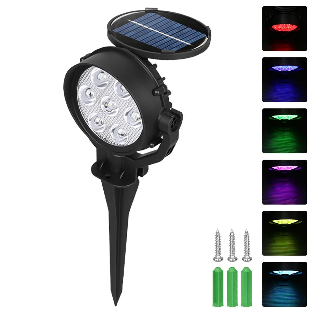 Solar Landscape Spotlights – RGB LED Outdoor Uplights (IP65 Waterproof, Adjustable Brightness)