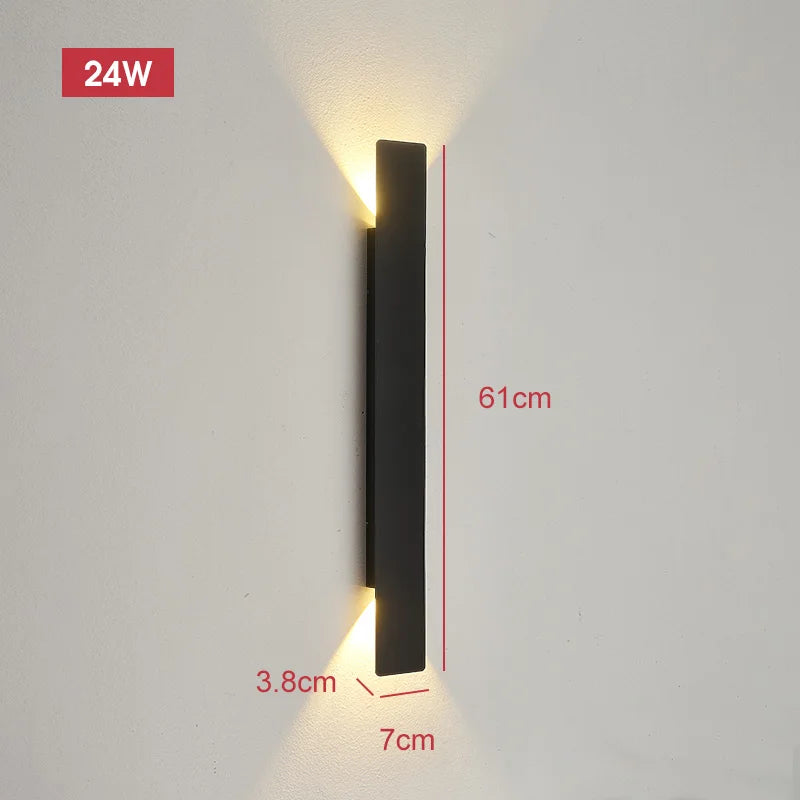 Modern LED Wall Strip Light – IP65 Waterproof Aluminum Outdoor Wall Lamp (2W–24W, Black/White, Indoor/Outdoor)