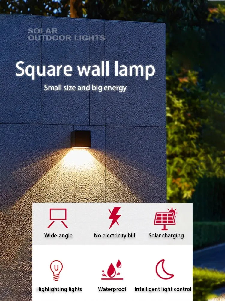 Solar Wall Light – IP65 Waterproof LED Outdoor Cube Lamp (Warm White or RGB, Dusk to Dawn)