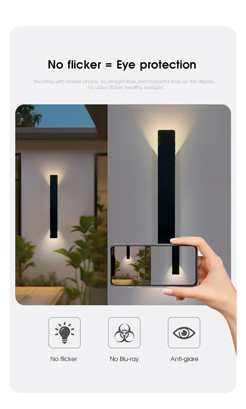 Modern LED Wall Strip Light – IP65 Waterproof Aluminum Outdoor Wall Lamp (2W–24W, Black/White, Indoor/Outdoor)