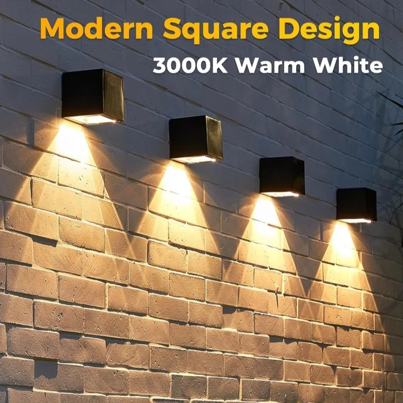 Solar Wall Light – IP65 Waterproof LED Outdoor Cube Lamp (Warm White or RGB, Dusk to Dawn)