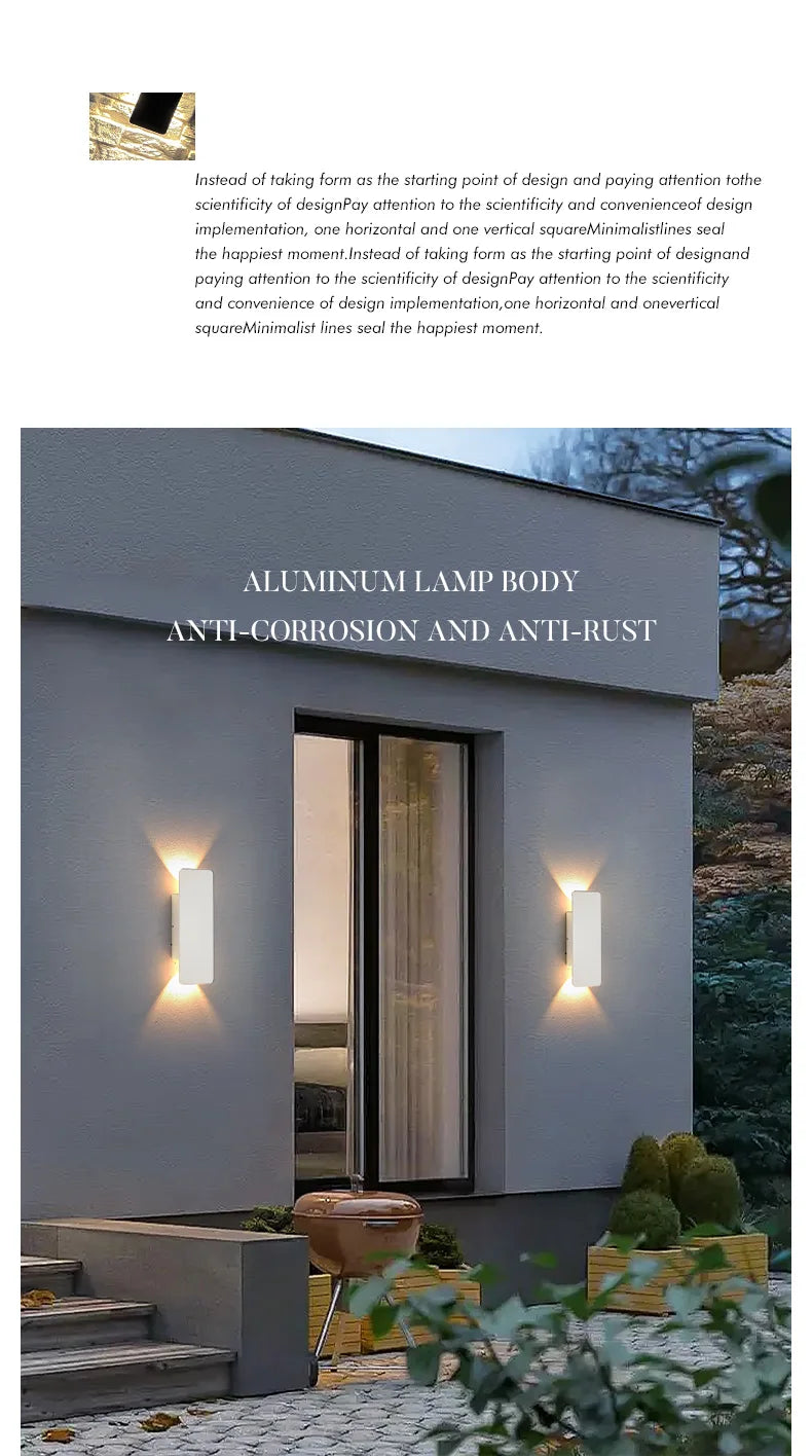 Modern LED Wall Strip Light – IP65 Waterproof Aluminum Outdoor Wall Lamp (2W–24W, Black/White, Indoor/Outdoor)