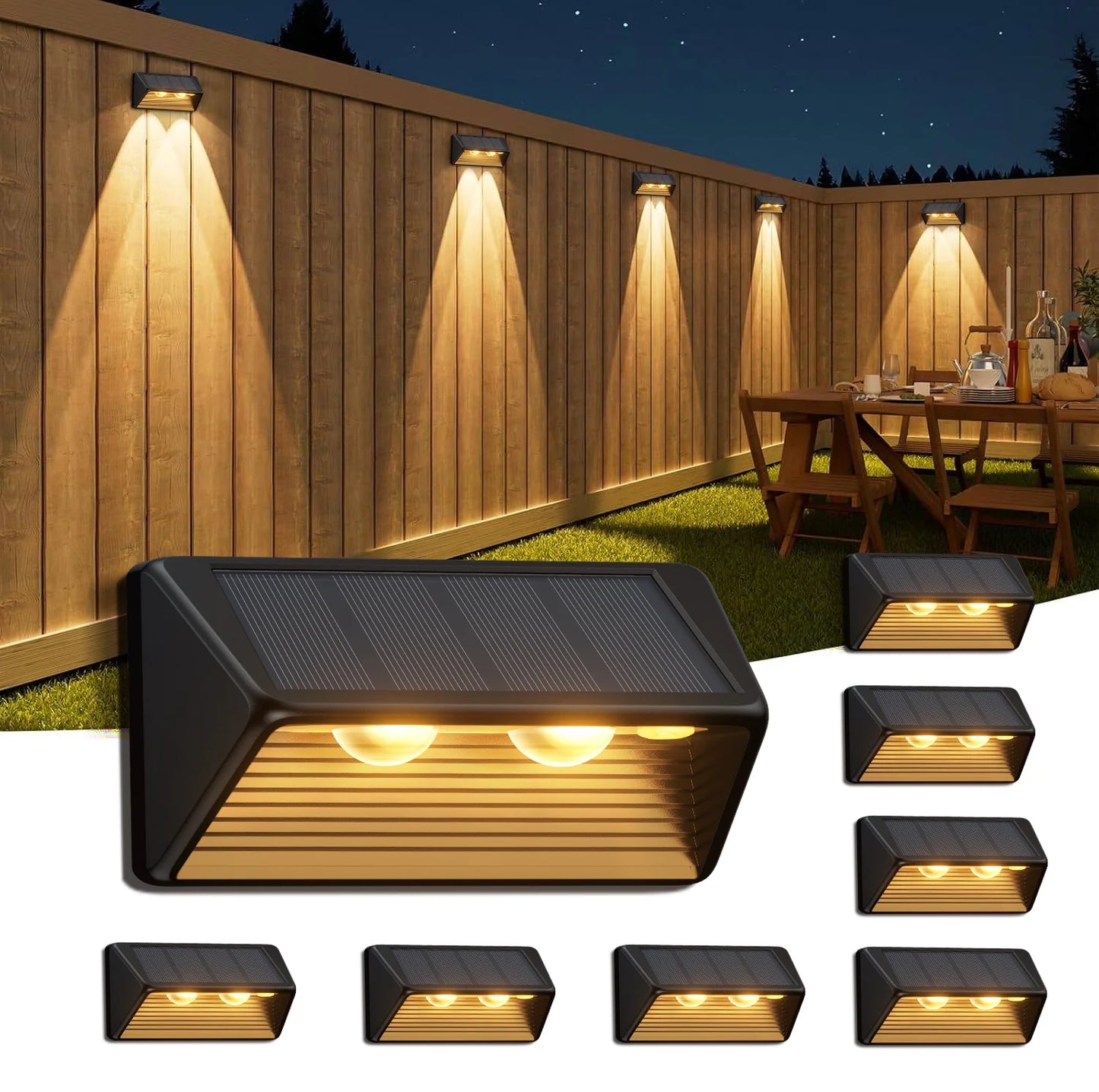 Solar Fence & Step Lights (4/8/12 Pack) – Waterproof LED Outdoor Wall Lighting (Warm or Cool White)