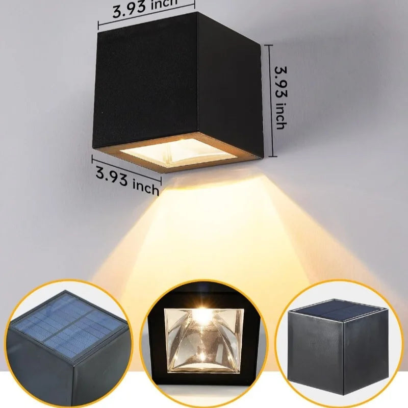 Solar Wall Light – IP65 Waterproof LED Outdoor Cube Lamp (Warm White or RGB, Dusk to Dawn)