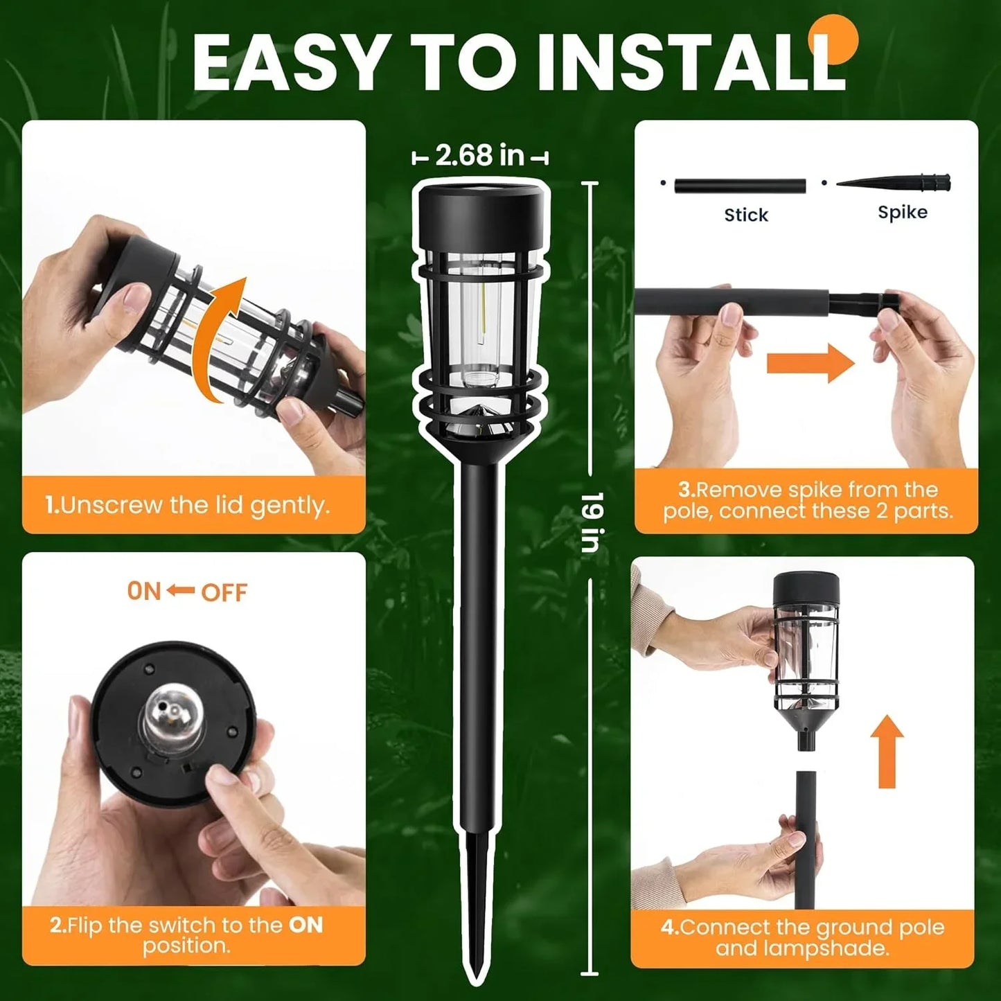 4-Pack Solar Pathway Lights (Warm White) – Waterproof Outdoor Landscape Lighting for Yard, Walkway & Driveway