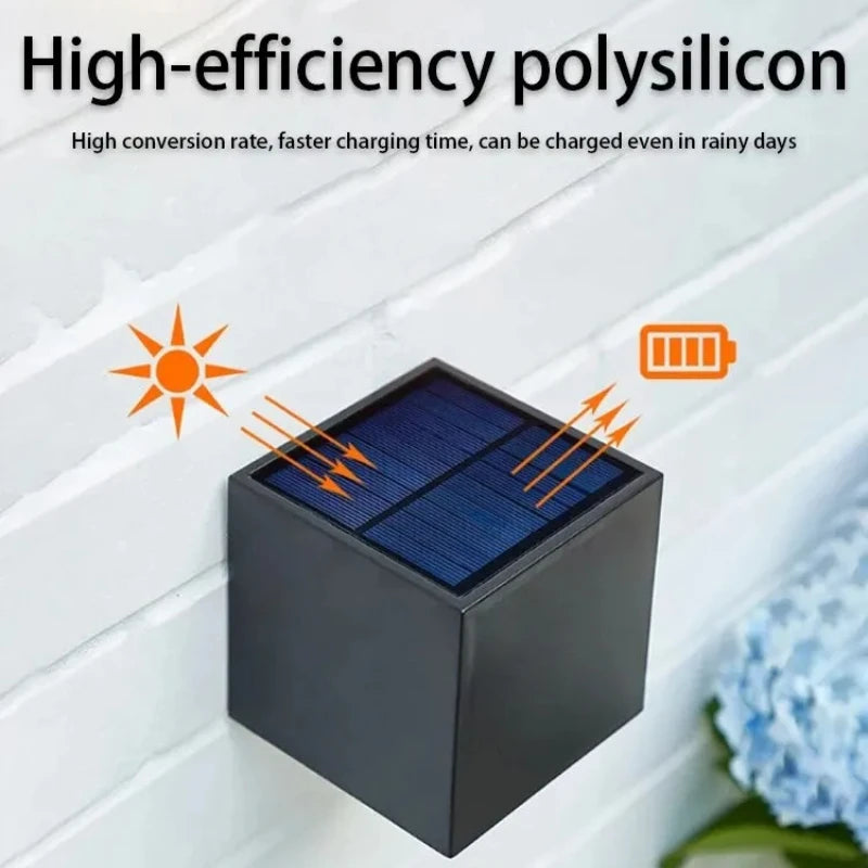 Solar Wall Light – IP65 Waterproof LED Outdoor Cube Lamp (Warm White or RGB, Dusk to Dawn)