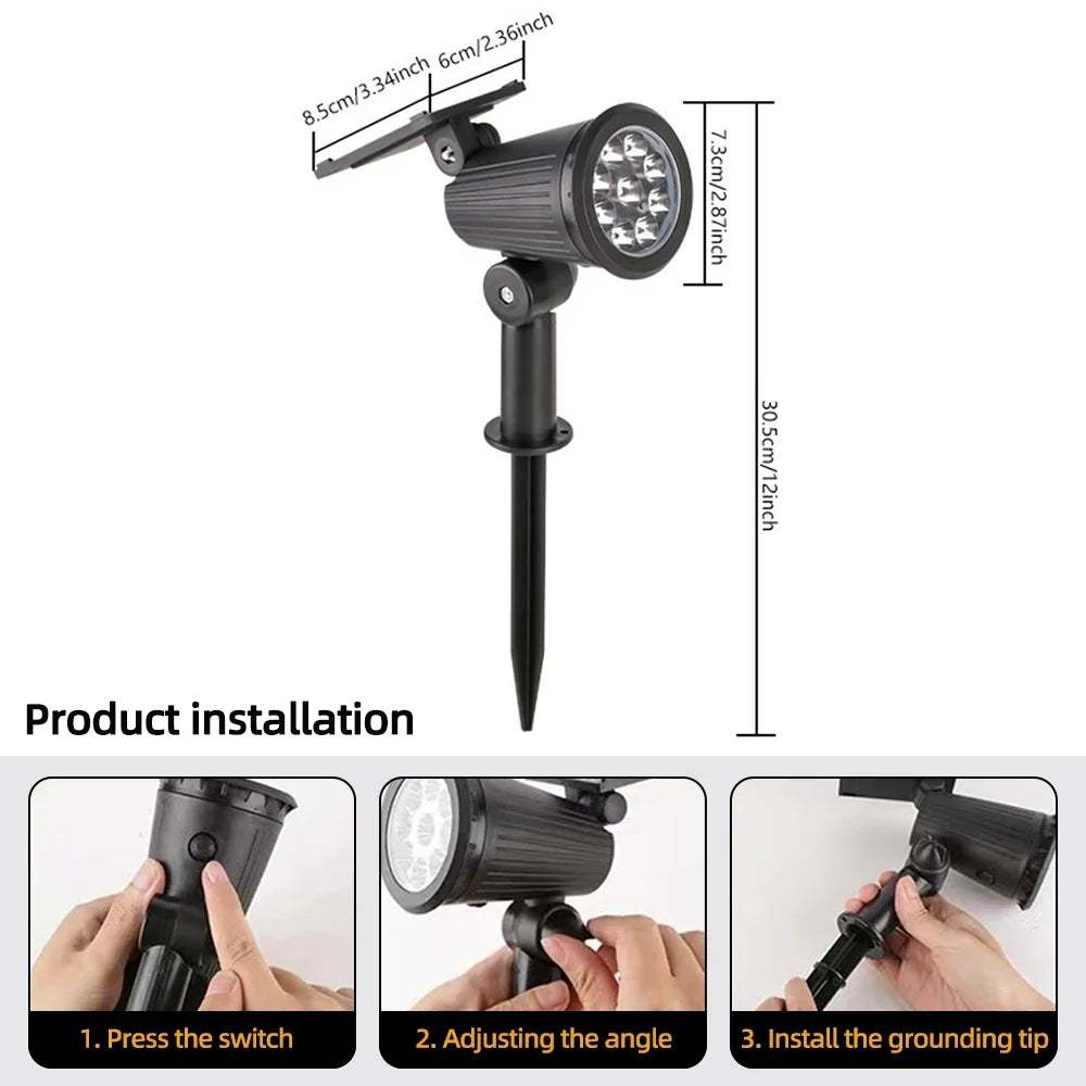 Solar Landscape Spotlights – RGB LED Outdoor Uplights (IP65 Waterproof, Adjustable Brightness)