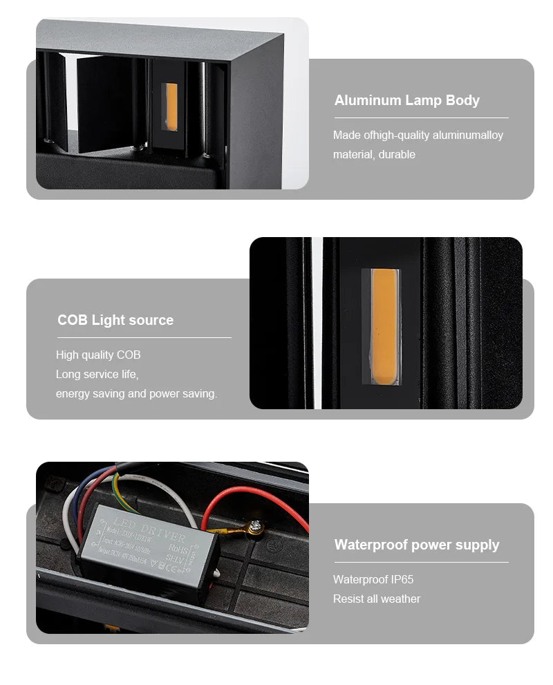 Aluminum LED Wall Lamp – Outdoor & Indoor Waterproof IP65 Modern Wall Light (6W / 12W / 24W, Warm & White)