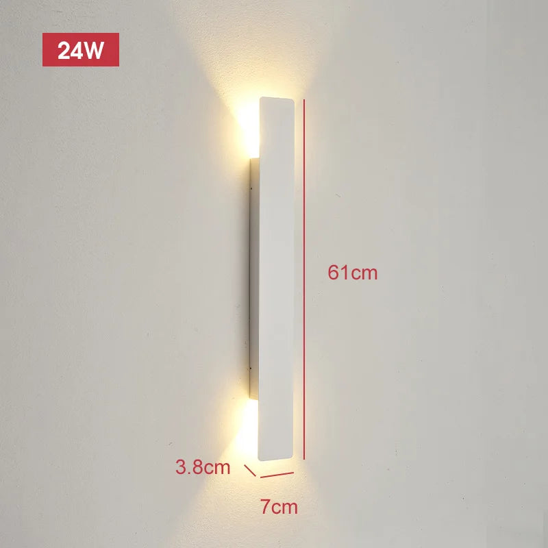 Modern LED Wall Strip Light – IP65 Waterproof Aluminum Outdoor Wall Lamp (2W–24W, Black/White, Indoor/Outdoor)