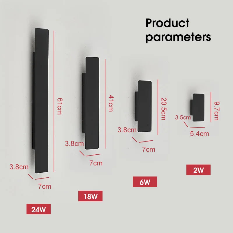 Modern LED Wall Strip Light – IP65 Waterproof Aluminum Outdoor Wall Lamp (2W–24W, Black/White, Indoor/Outdoor)