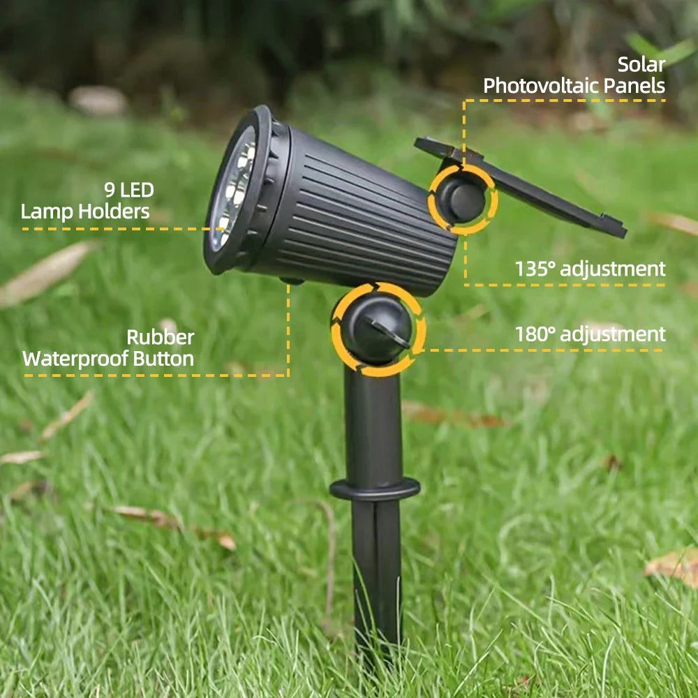 Solar Landscape Spotlights – RGB LED Outdoor Uplights (IP65 Waterproof, Adjustable Brightness)