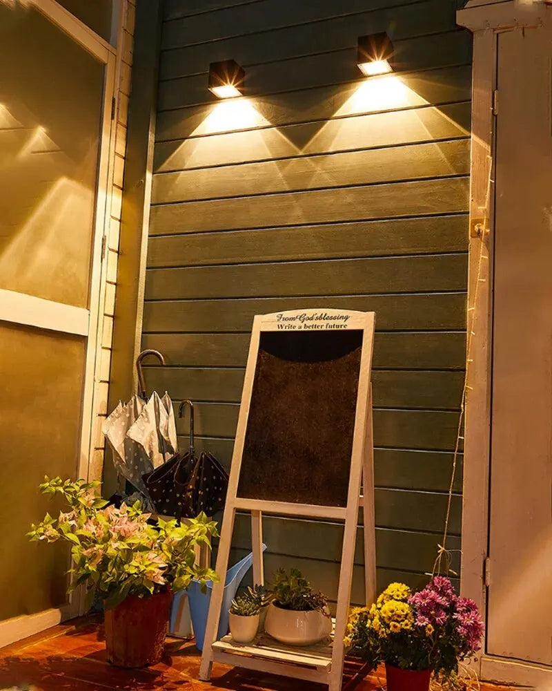 Solar Wall Light – IP65 Waterproof LED Outdoor Cube Lamp (Warm White or RGB, Dusk to Dawn)