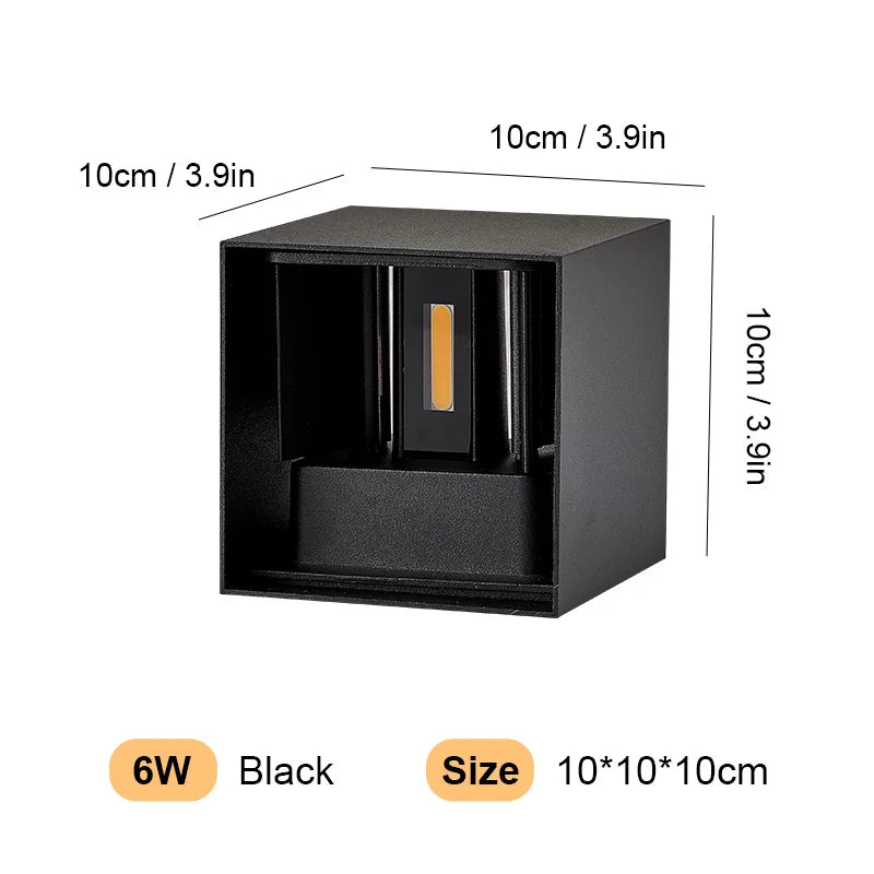 Aluminum LED Wall Lamp – Outdoor & Indoor Waterproof IP65 Modern Wall Light (6W / 12W / 24W, Warm & White)