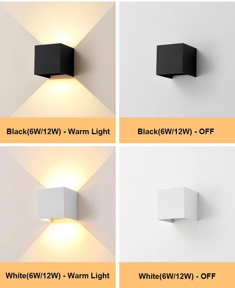 Aluminum LED Wall Lamp – Outdoor & Indoor Waterproof IP65 Modern Wall Light (6W / 12W / 24W, Warm & White)