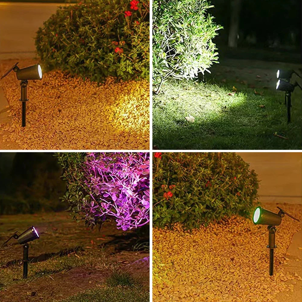 Solar Landscape Spotlights – RGB LED Outdoor Uplights (IP65 Waterproof, Adjustable Brightness)