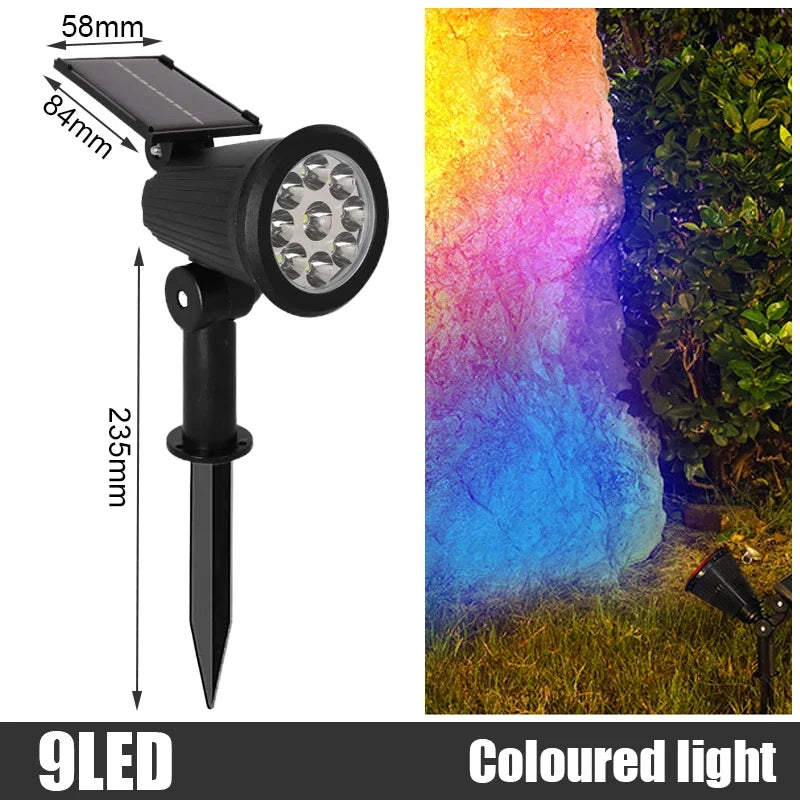 Solar Landscape Spotlights – RGB LED Outdoor Uplights (IP65 Waterproof, Adjustable Brightness)